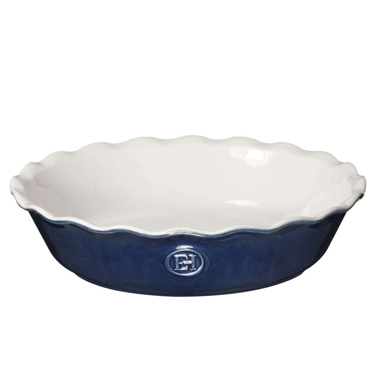 Emile Henry Twilight pie dish front view showing elegant glaze and serving benefit