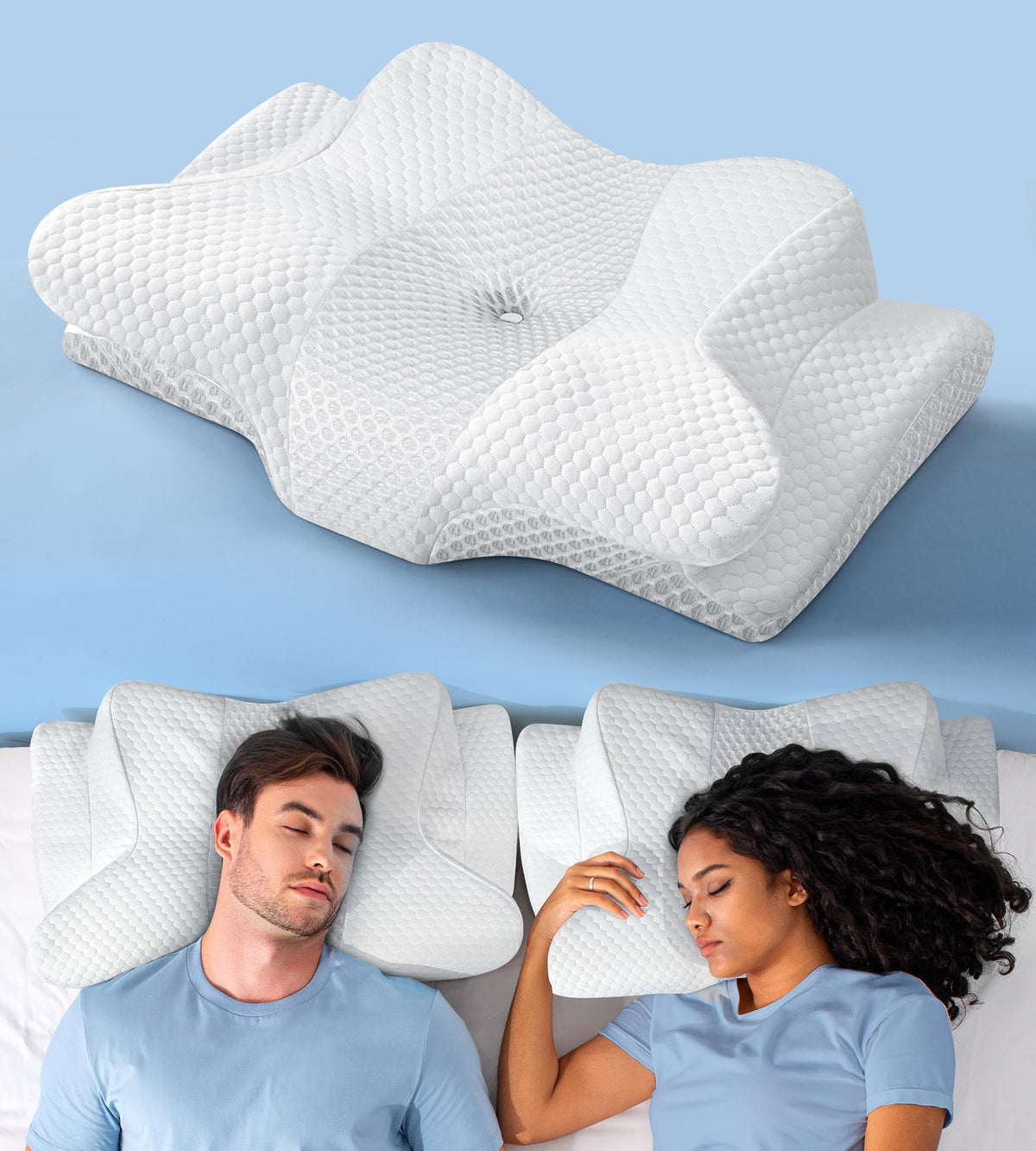 Emircey front packaging showing white ergonomic pillow and benefits
