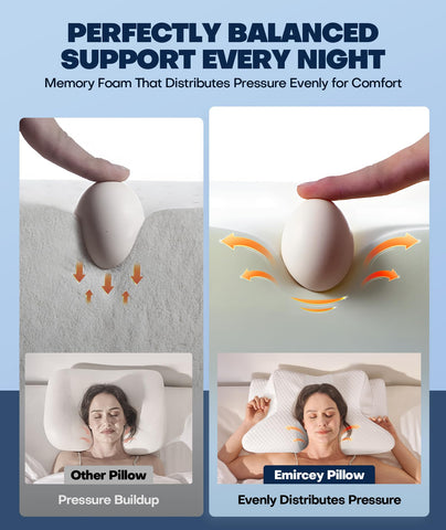 Emircey pillow in use by back sleeper promoting neutral spine