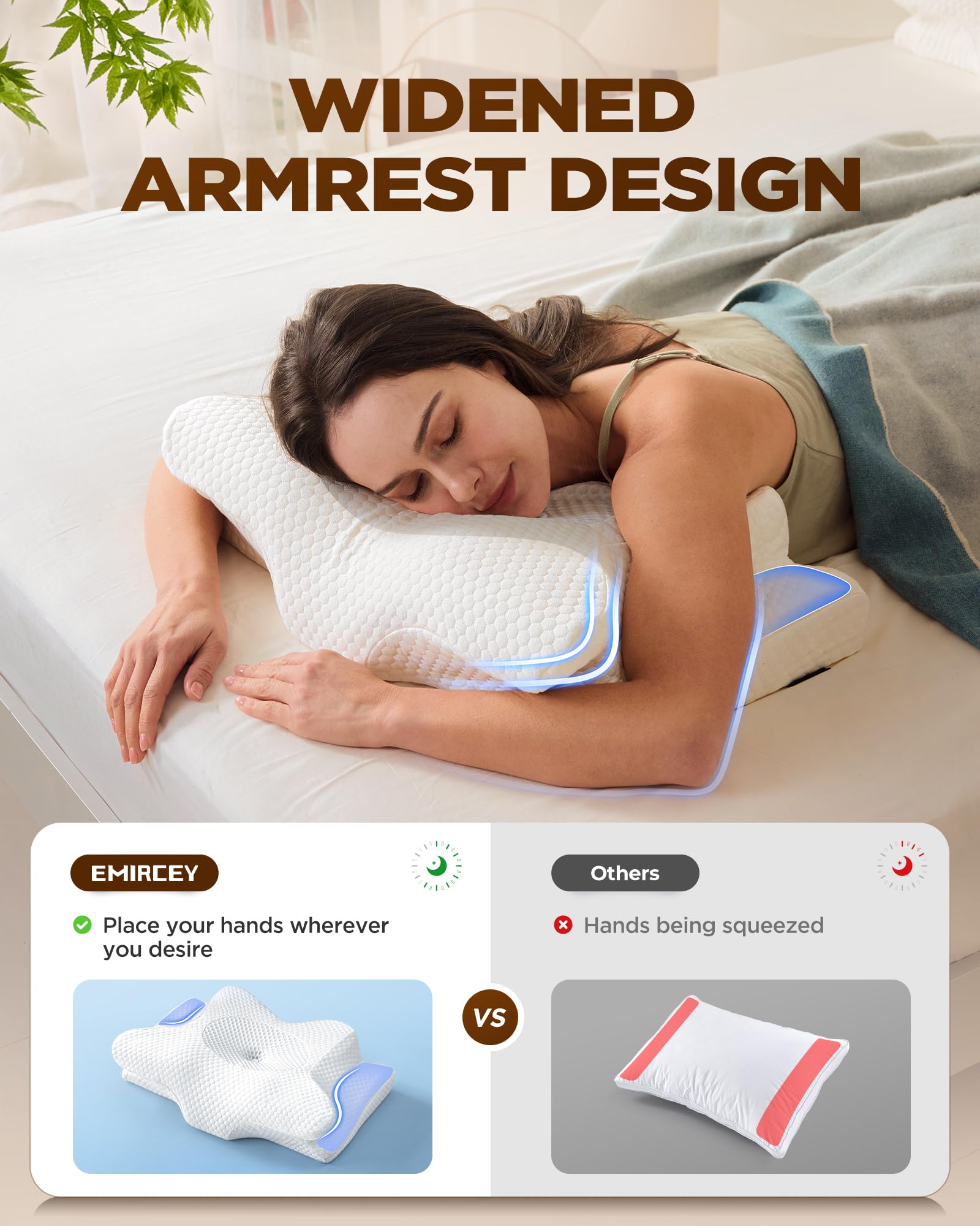 Emircey pillow in use by side sleeper showing proper neck lift and comfort