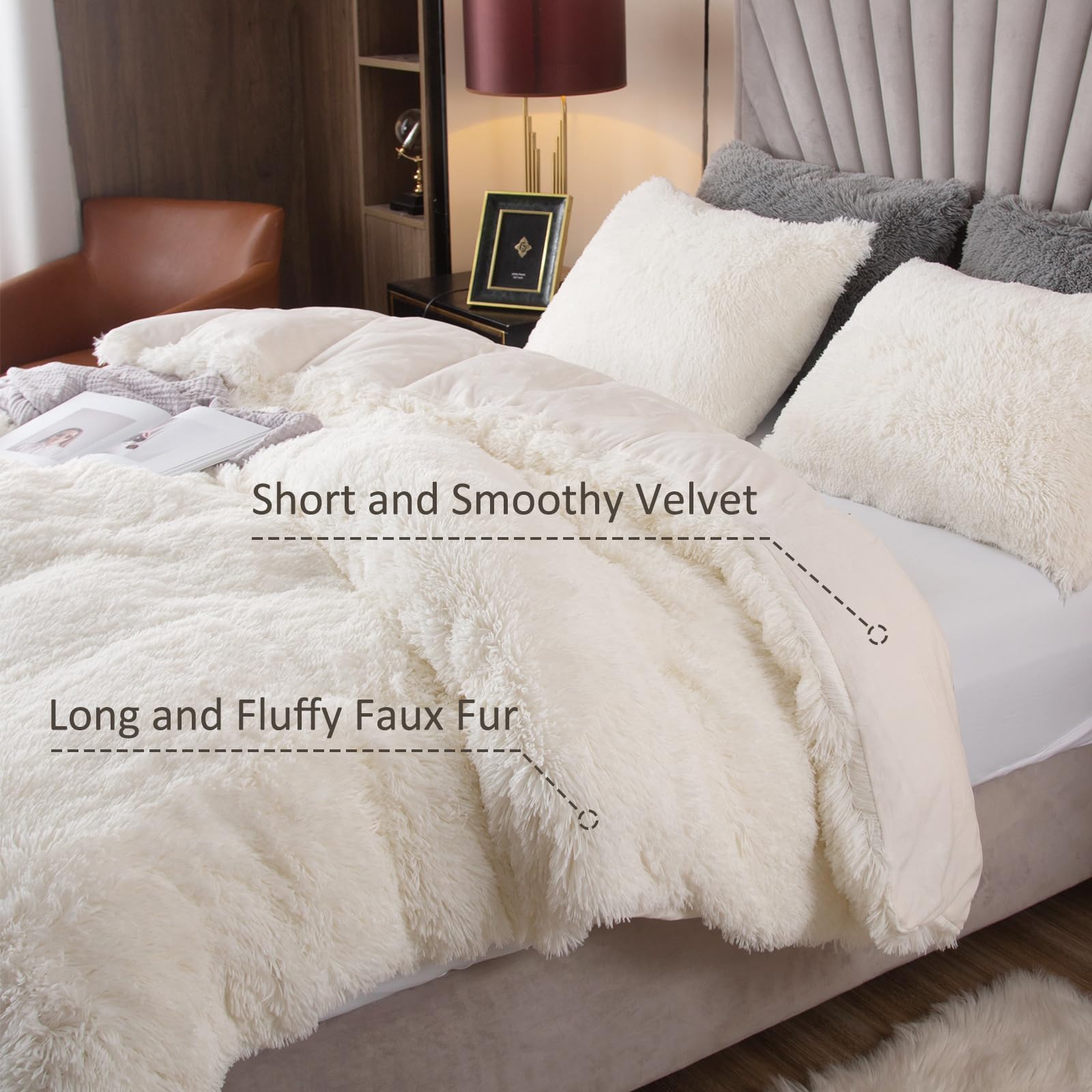 EMME close-up of shaggy faux fur texture providing luxurious warmth