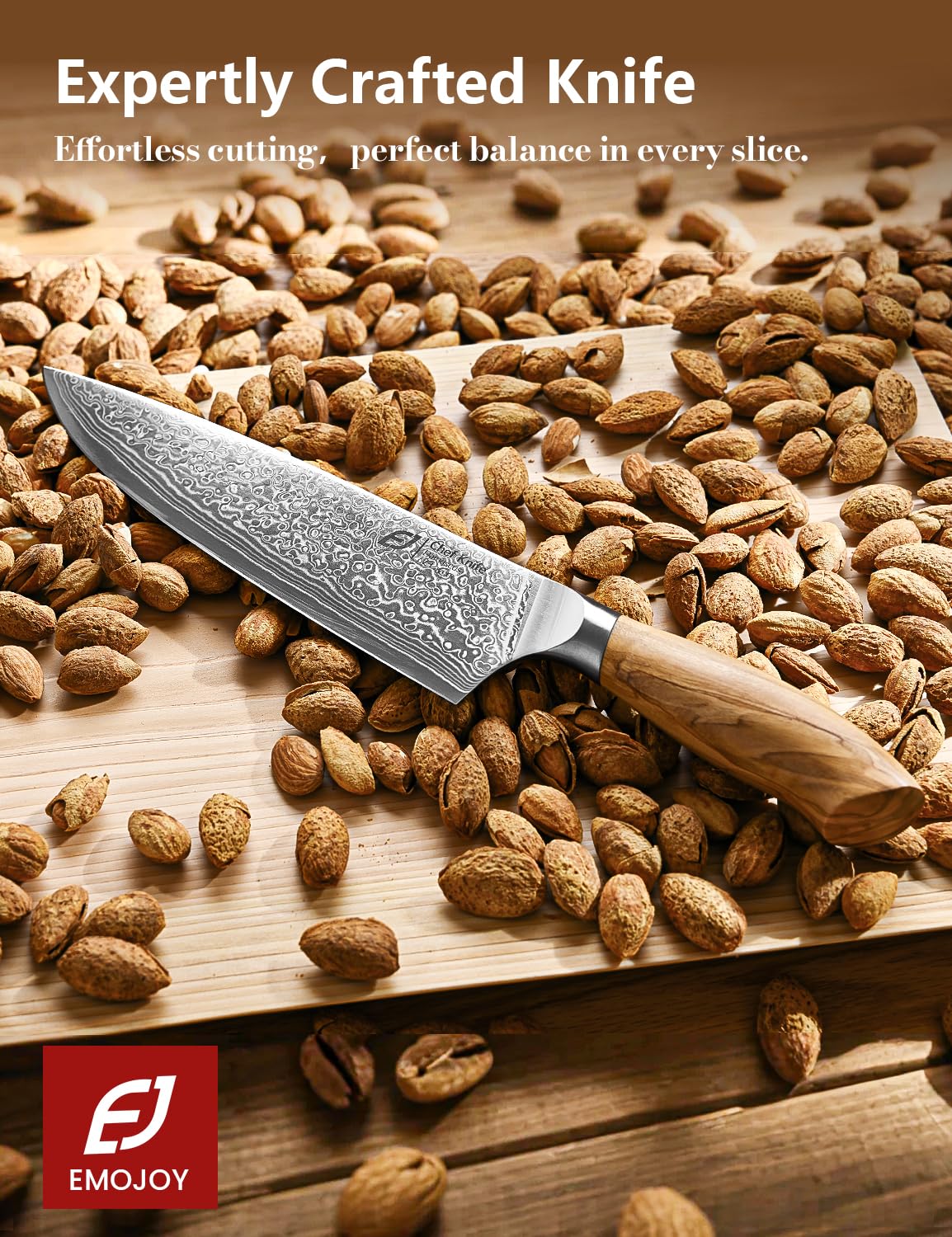 Emojoy olive wood handle close-up showing durable natural grain benefit