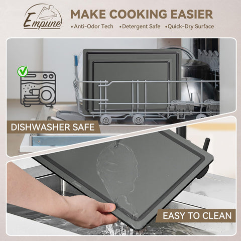 Empune boards loaded in dishwasher indicating dishwasher-safe convenience