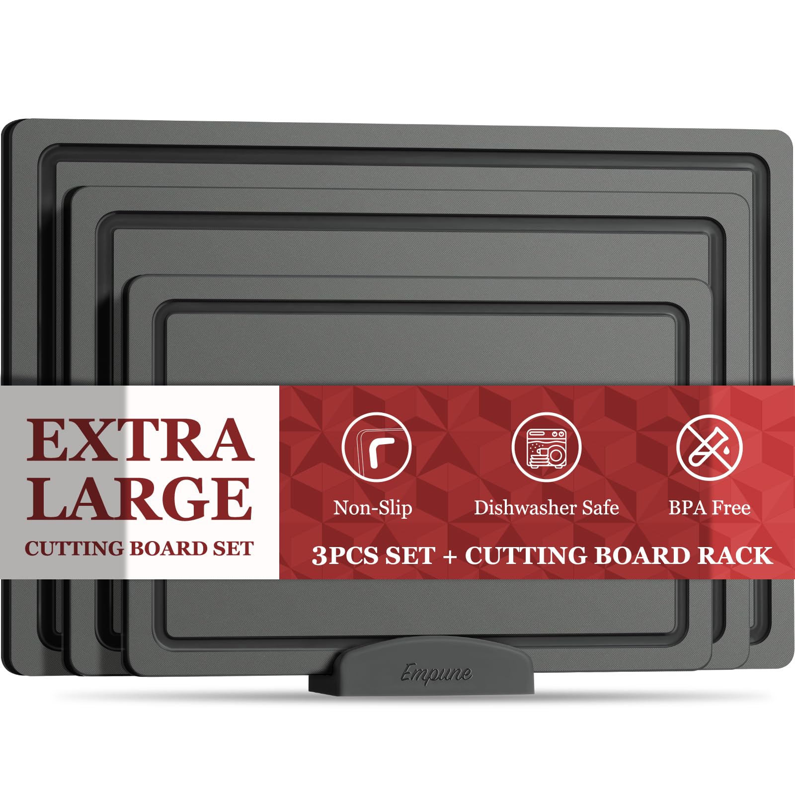 Empune front view gray set showing boards and packaging, clear product overview benefit