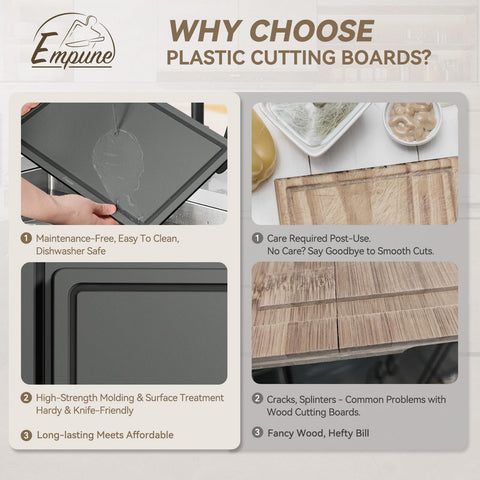 Empune kitchen scene with board in use showing stable prep and tidy workspace