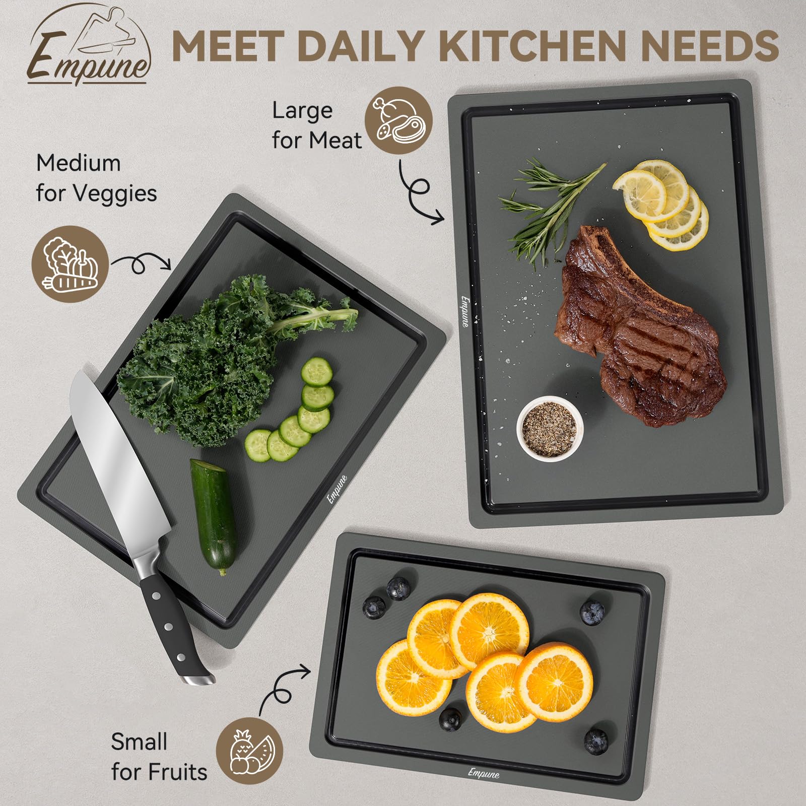 Empune small board with vegetables for precise chopping and easy prep