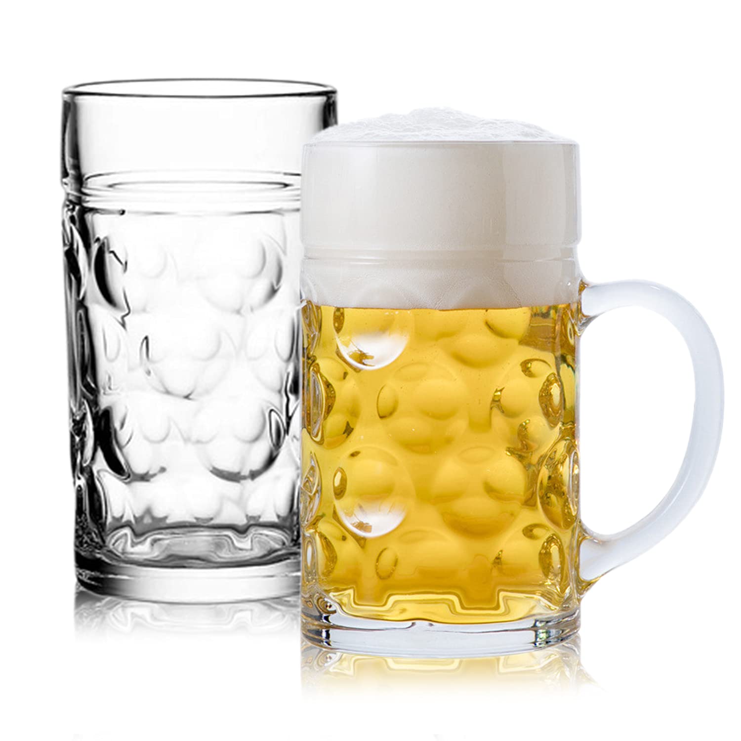 Encheng front view of 40oz mug showing tall glass and capacity benefit