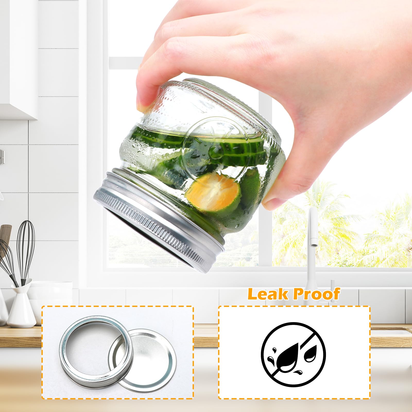 Encheng lid and band on jar showing airtight seal for freshness