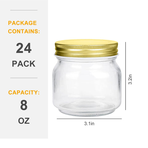 Encheng close-up of a single 8 oz glass jar highlighting clear glass and reusable benefit