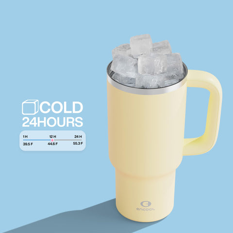 ENCOOL placed in car cup holder showing travel-friendly fit