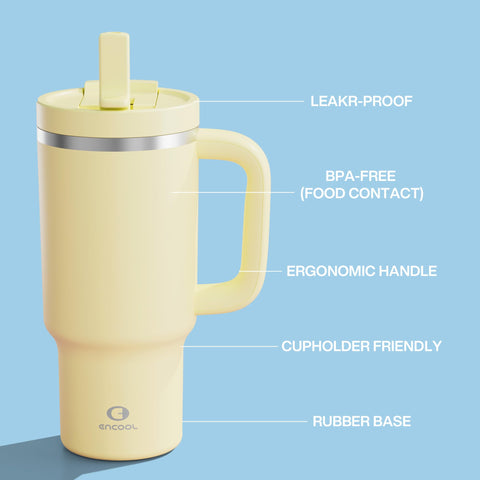 ENCOOL tumbler on a picnic table showing portability and durability