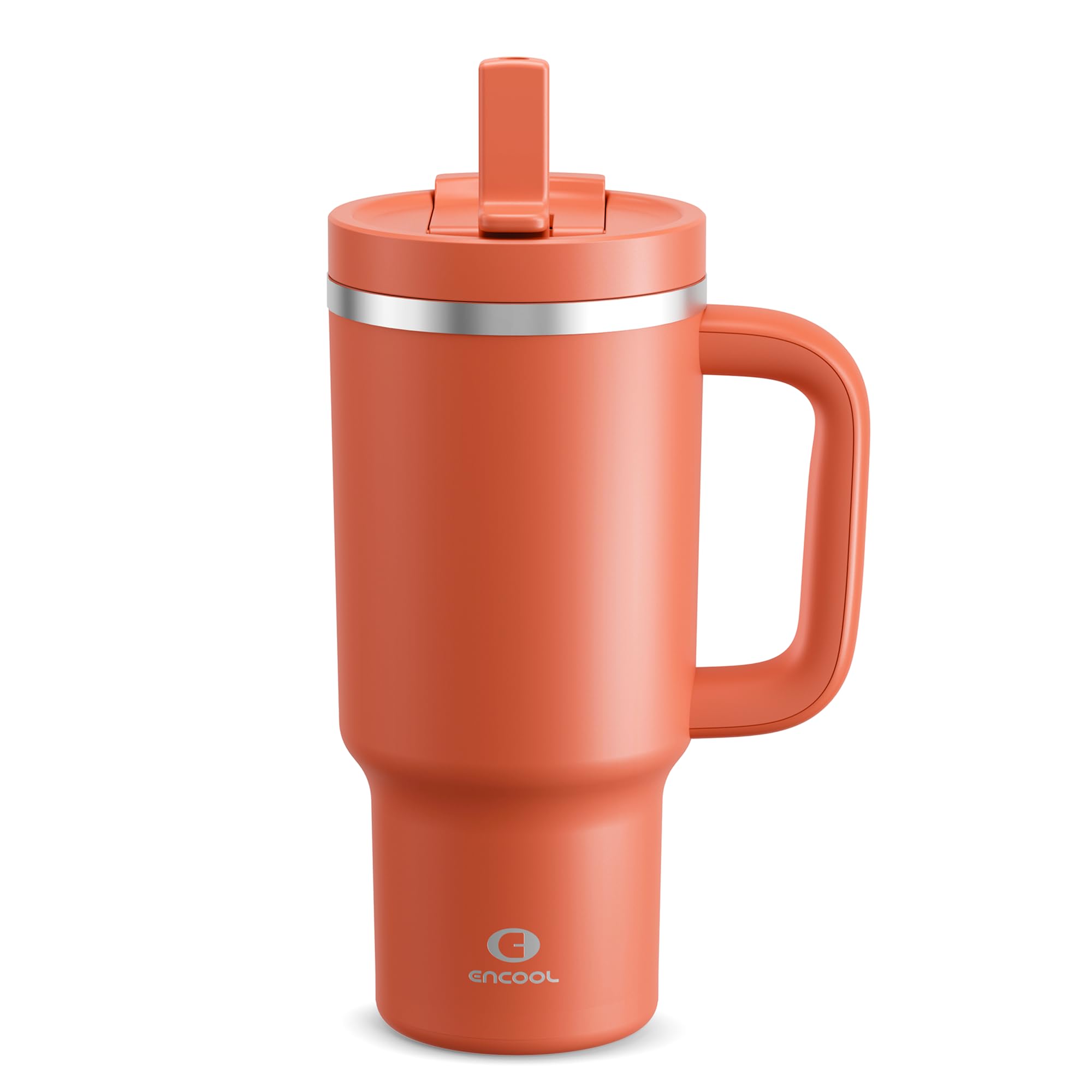ENCOOL tumbler front view showing tawny orange finish and capacity benefit