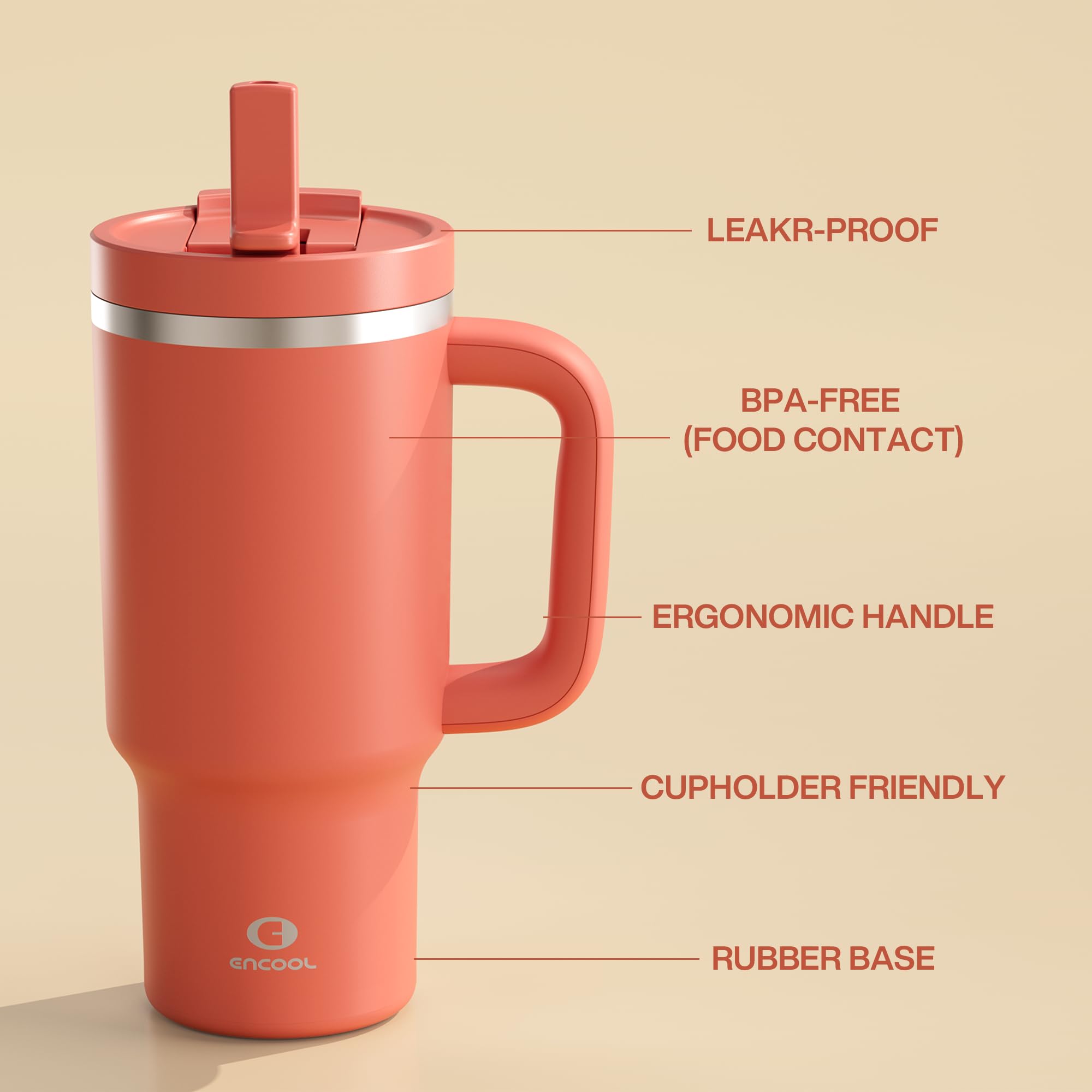 ENCOOL tumbler beside backpack on trail illustrating outdoor-ready insulation benefit