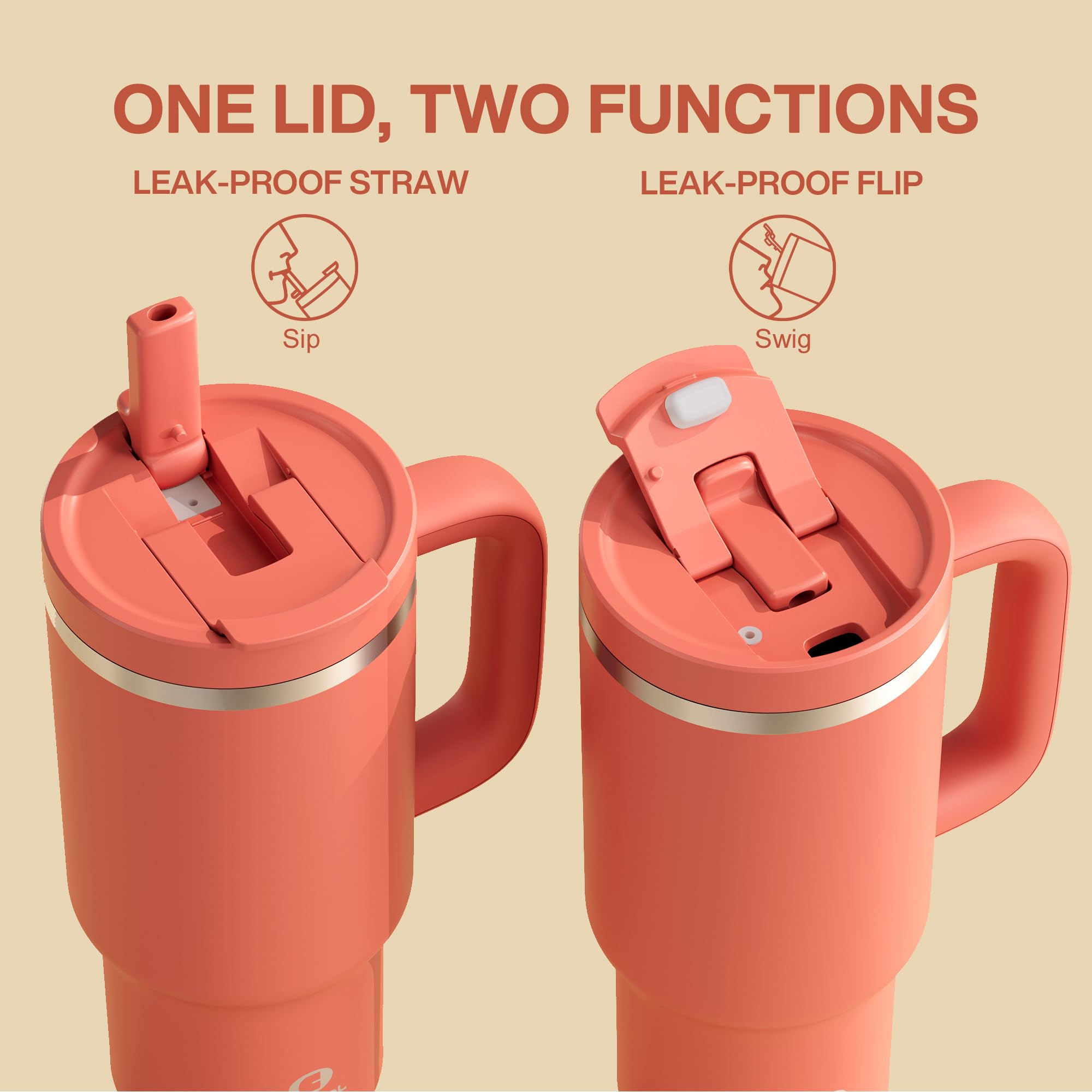 ENCOOL straw and top view highlighting easy sip access and leak-minimizing lid