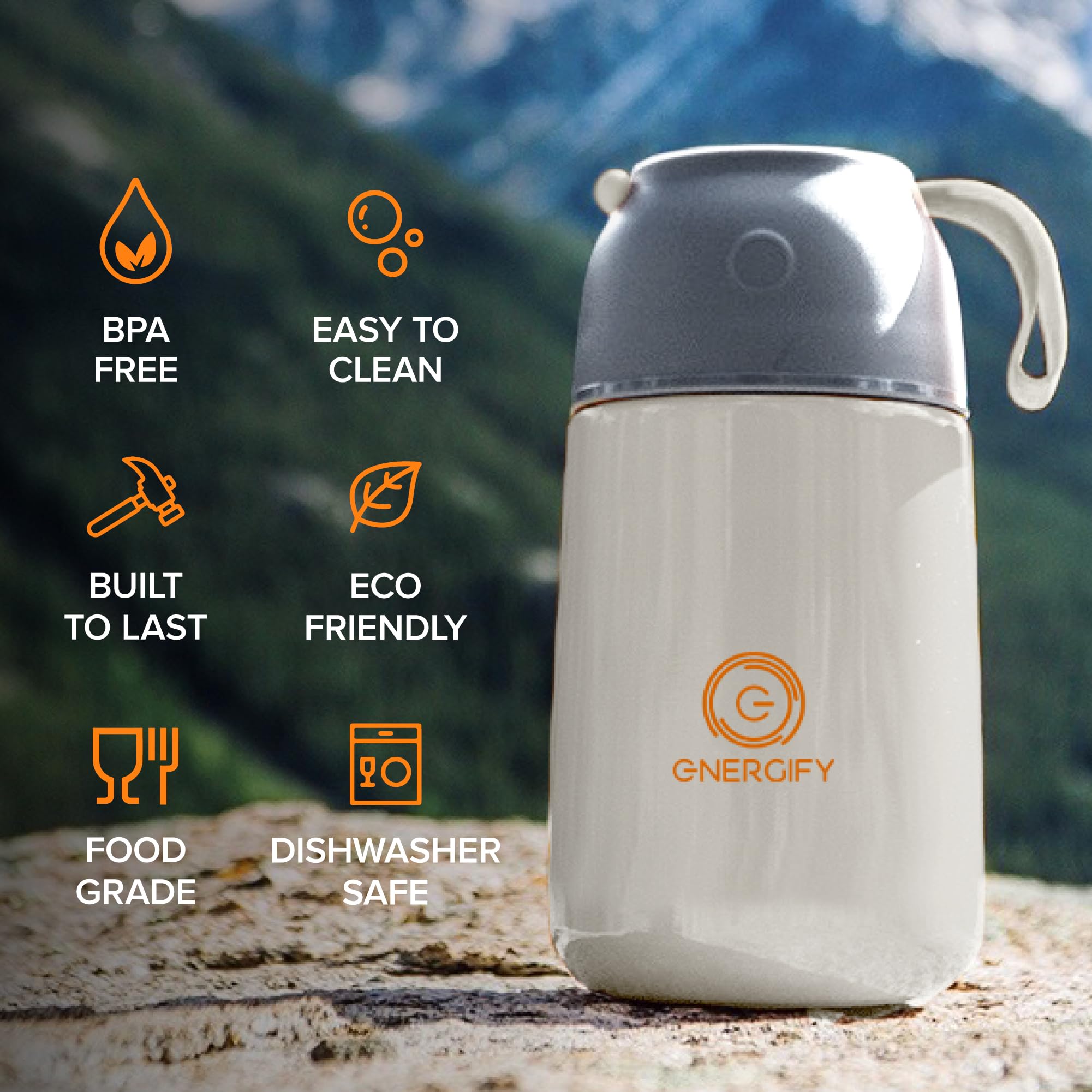 ENERGIFY jar packed in lunch bag illustrating leakproof travel convenience