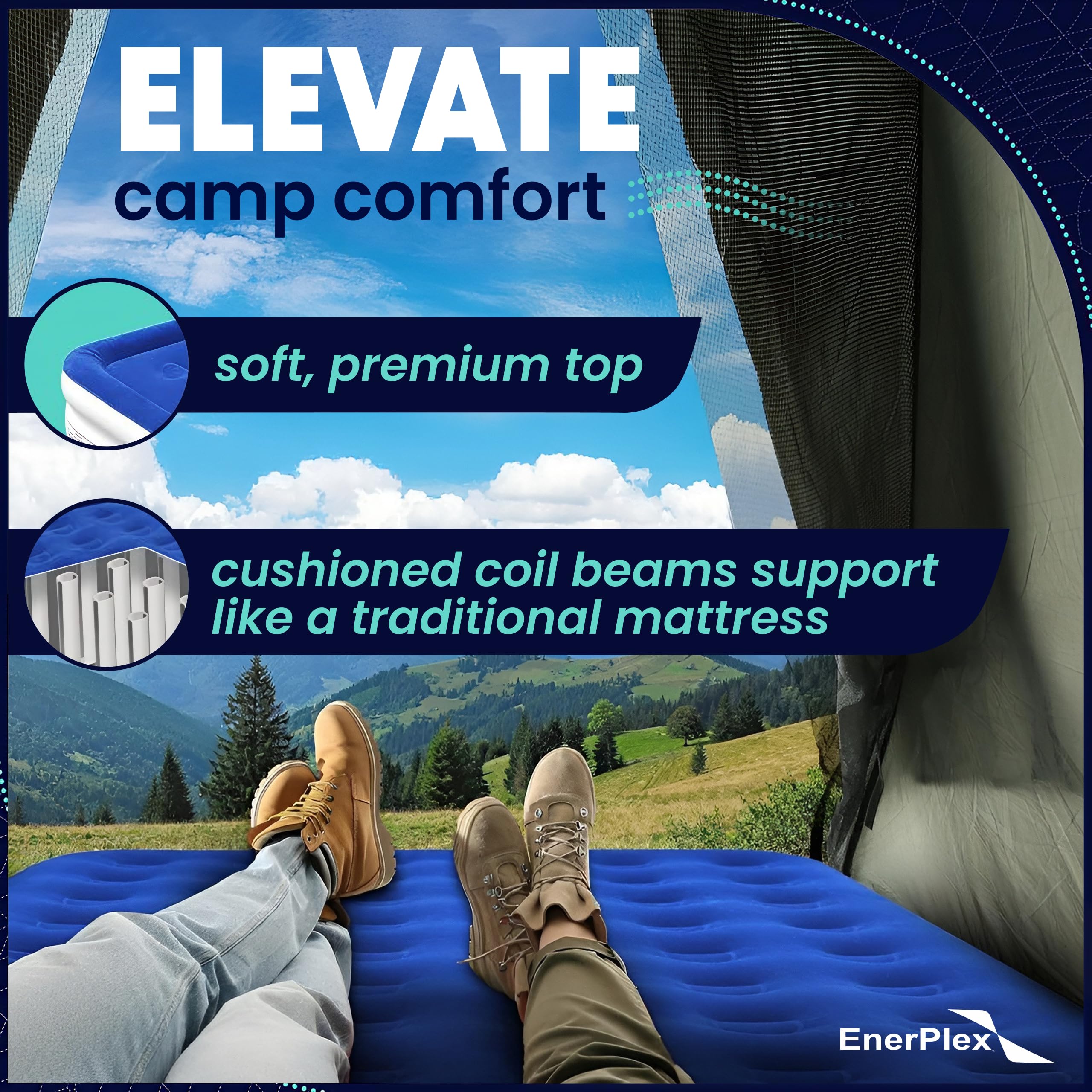 EnerPlex in guest bedroom with bedding showing comfortable overnight use benefit
