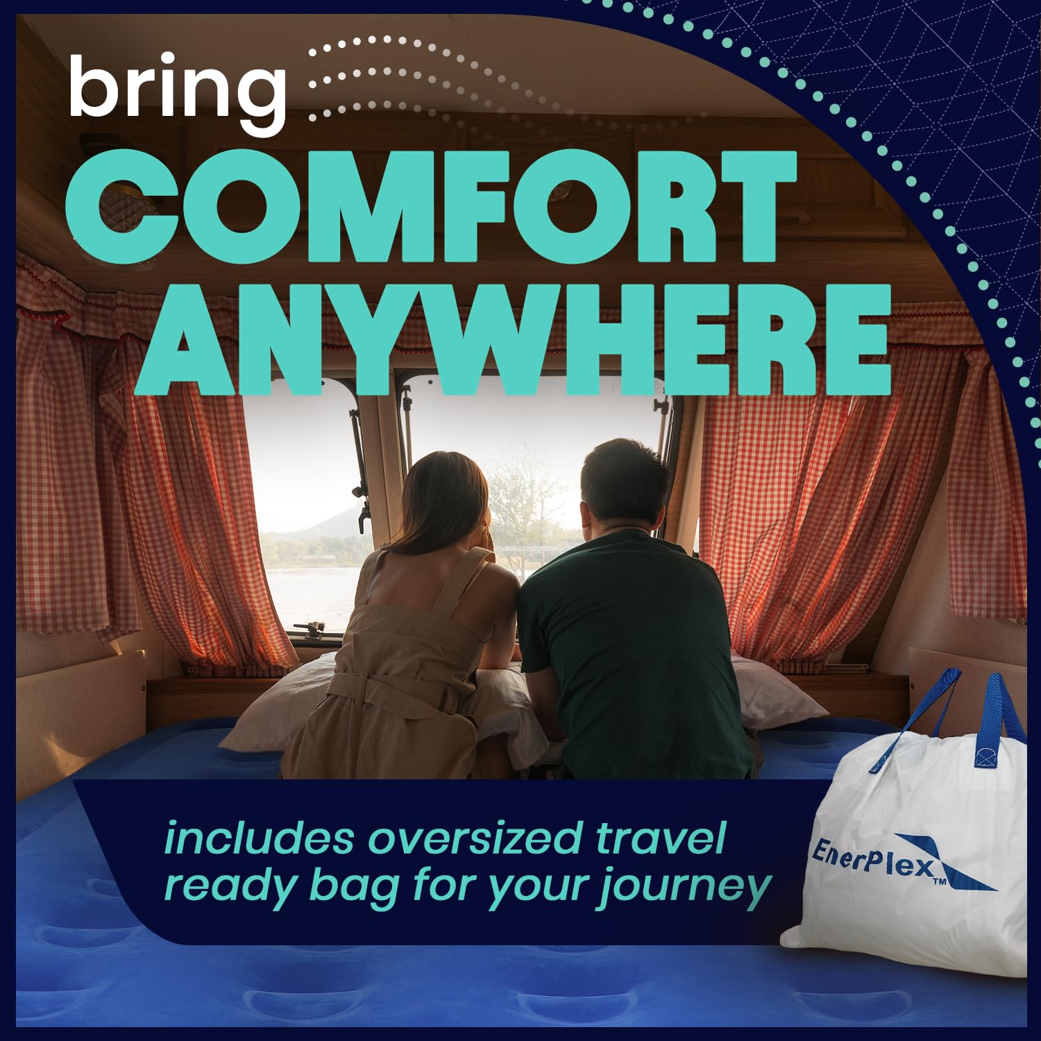 EnerPlex mattress on campsite illustrating portable comfort outdoors