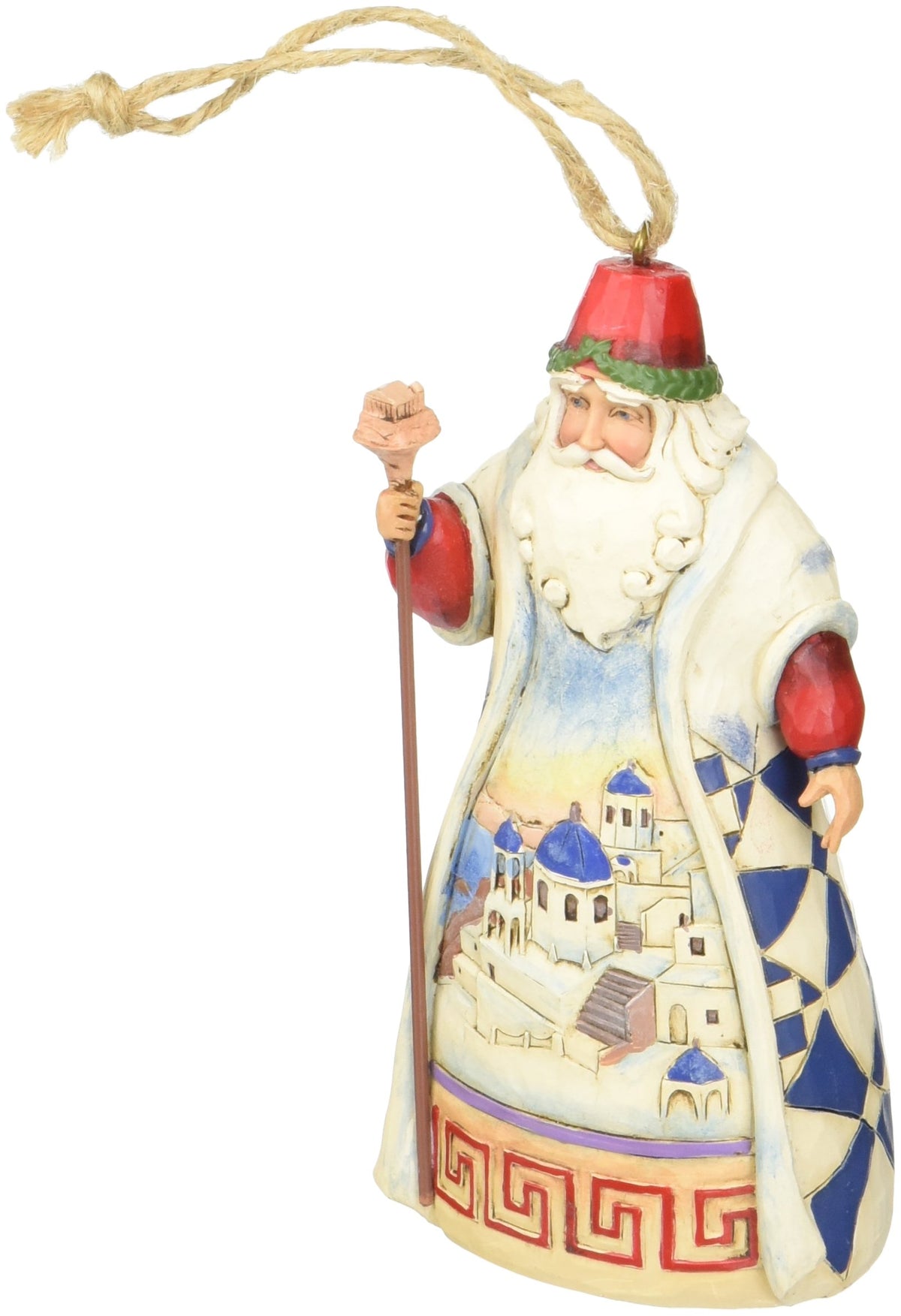 Enesco Jim Shore Greek Santa front view showing hand-painted details and cultural motifs for festive display