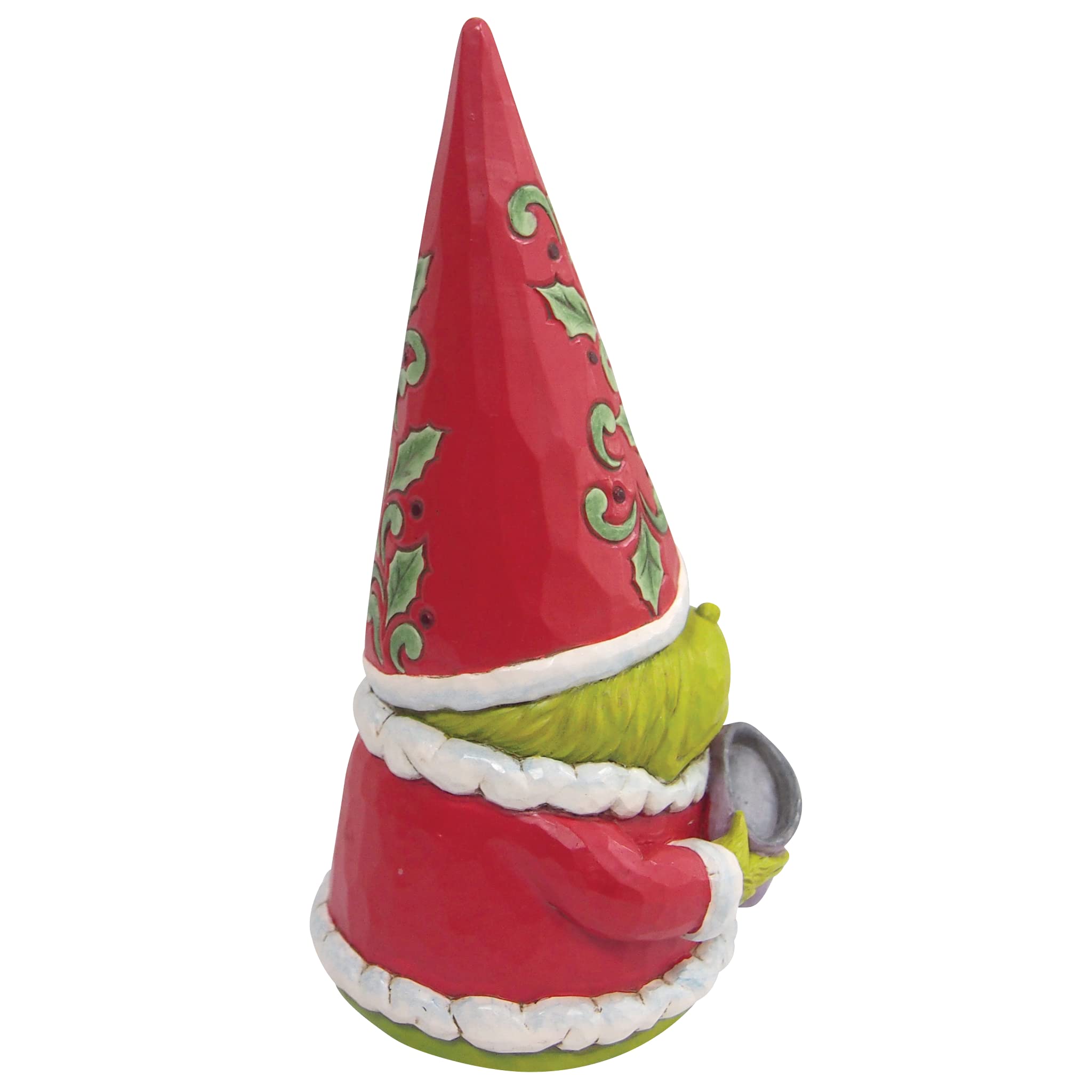 Enesco Jim Shore Grinch gnome bucket closeup showing Who Hash and detailed hand-painting