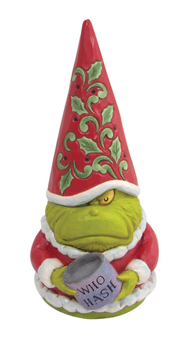 Enesco Jim Shore Grinch gnome front view showing intricate folk-art patterns and charm