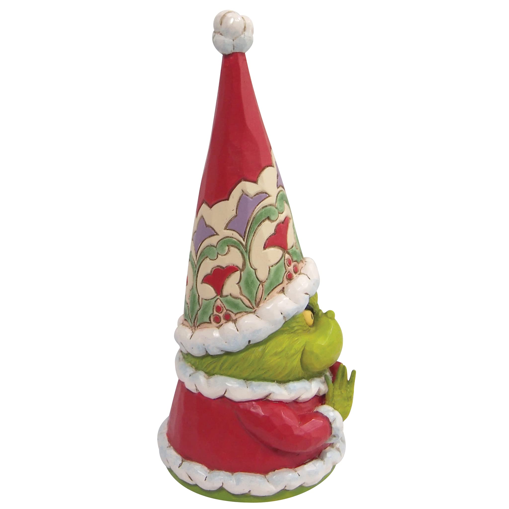 Enesco Jim Shore side profile capturing textured hat and quilt-style pattern benefits
