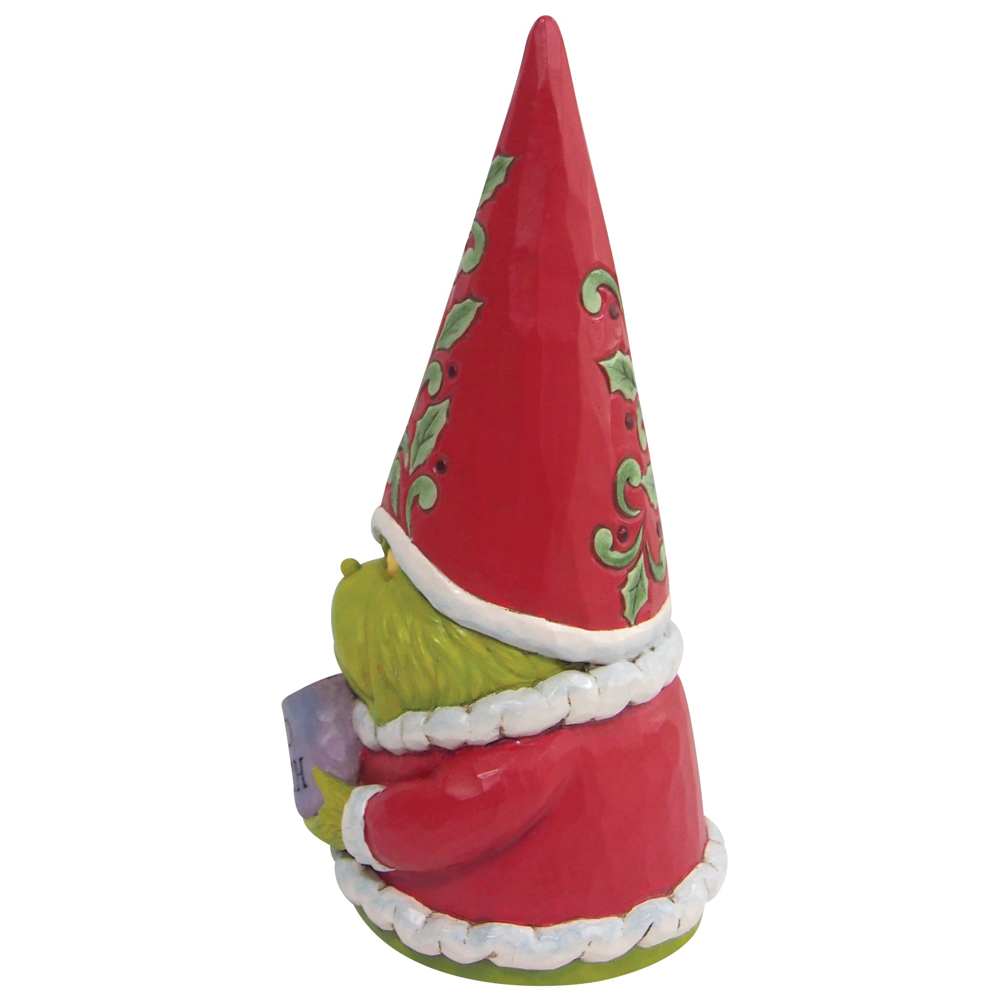 Enesco Jim Shore Grinch gnome side profile displaying textured stone resin sculpting