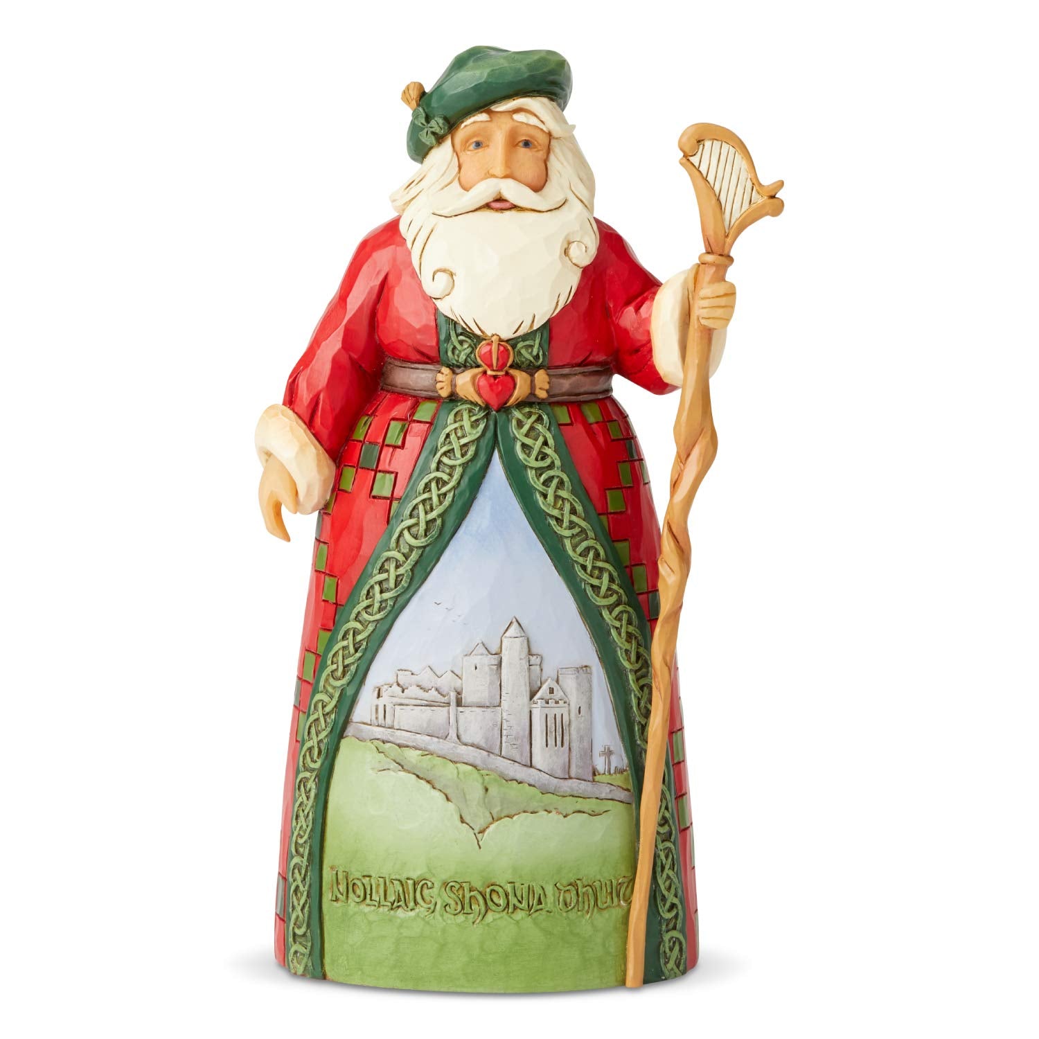 Enesco Jim Shore Irish Santa front view showing detailed costume and folk-art appeal
