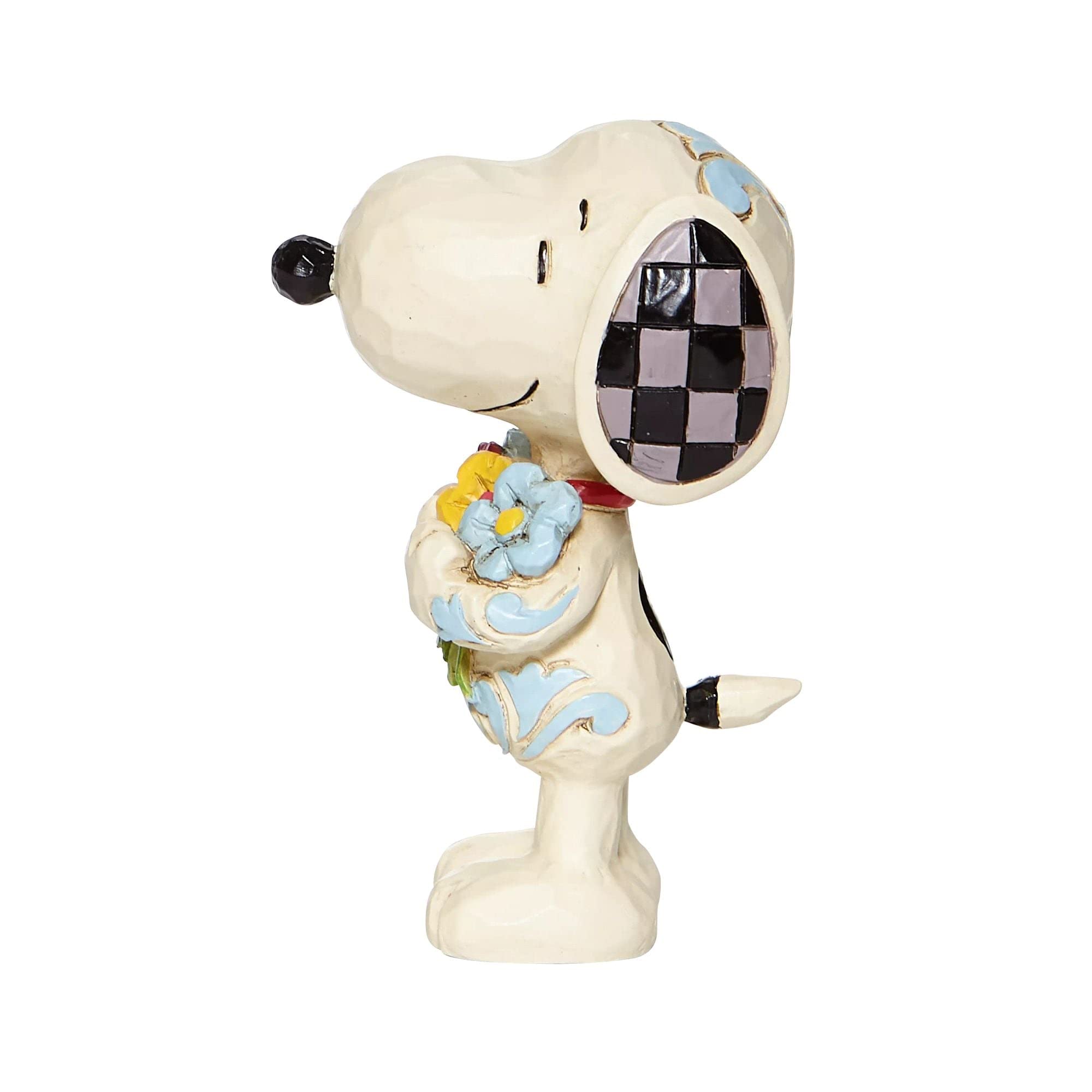 Enesco Jim Shore Snoopy angled view showing spring flowers and color accents