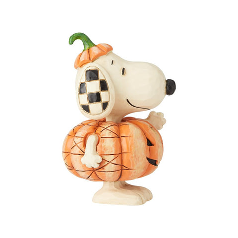 Enesco Snoopy pumpkin in shelf display demonstrating size and styling