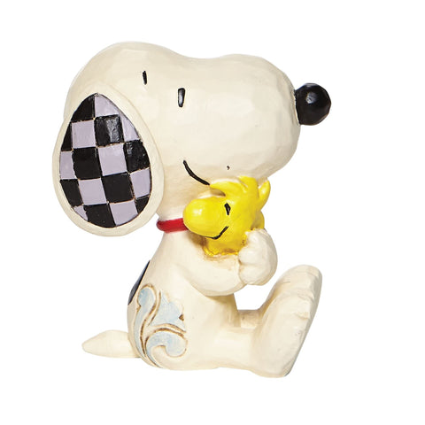 Enesco Jim Shore Snoopy and Woodstock front view showing gift-ready box and charm