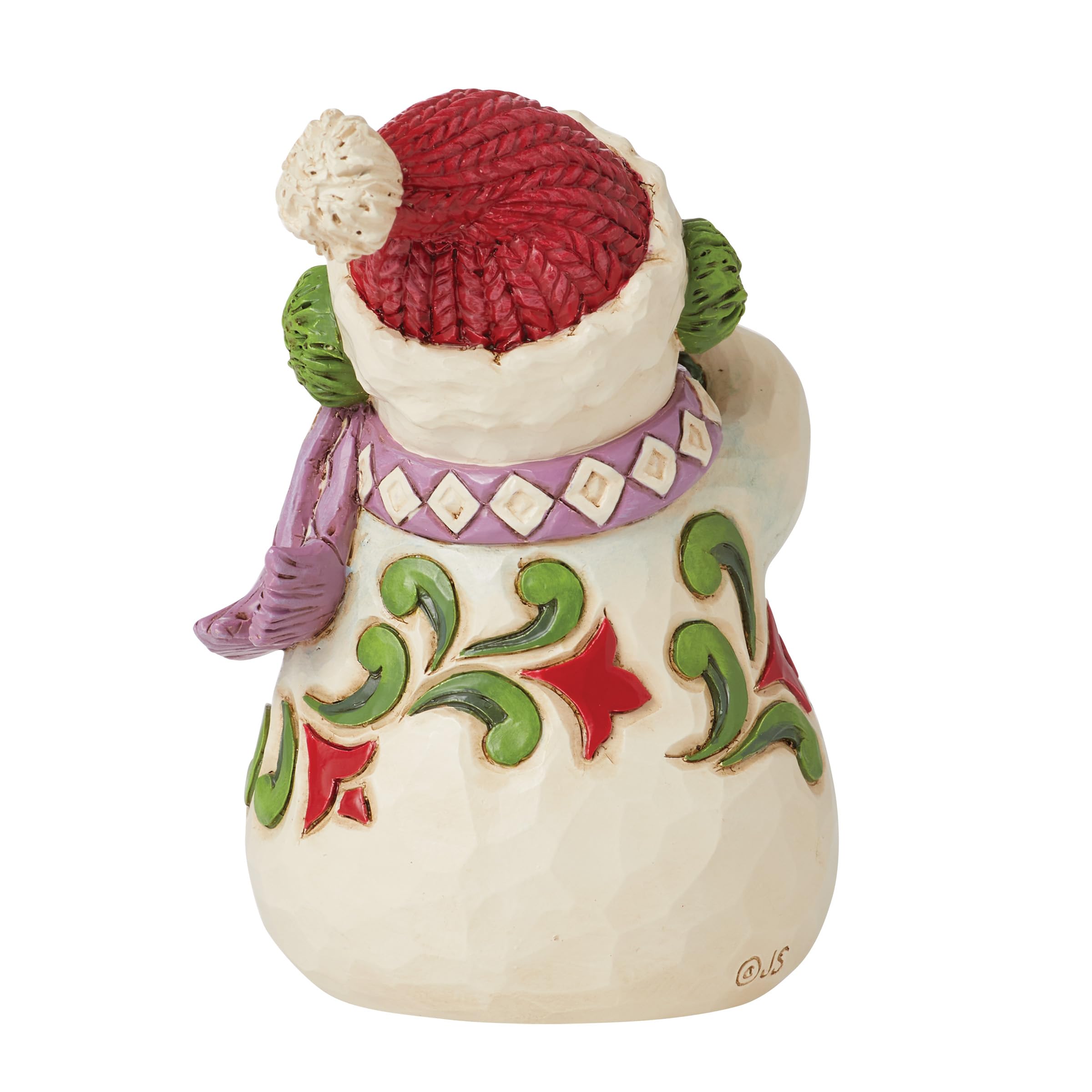 Enesco Jim Shore side profile showing earmuffs and Santa hat for seasonal charm