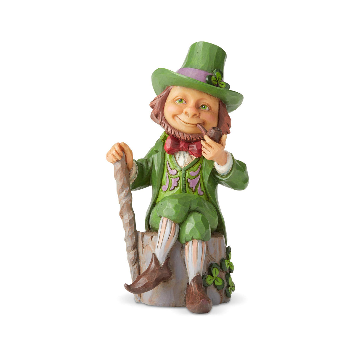 Enesco Jim Shore front view of leprechaun figurine showing folk-art detail and charm