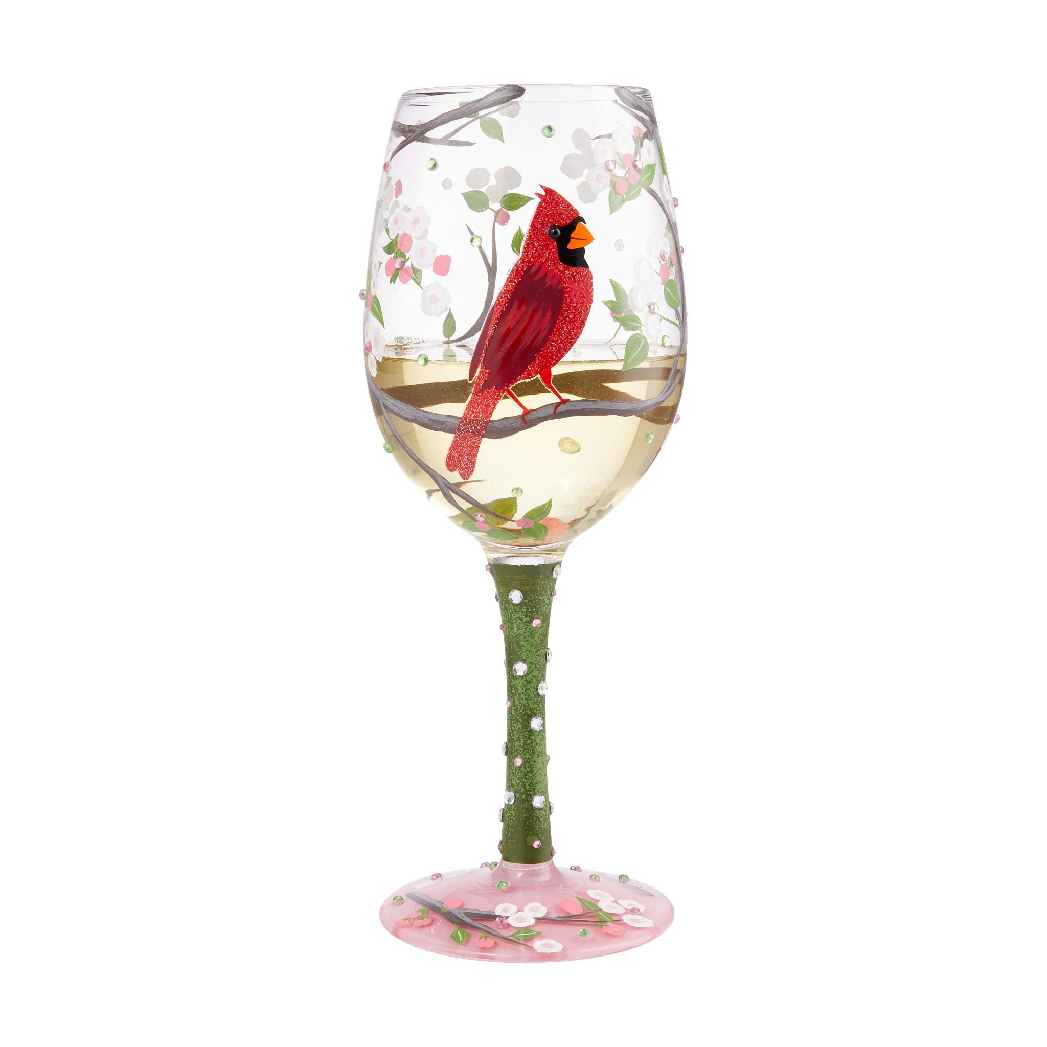 Enesco close-up of hand-painted cardinal and cherry blossom detail showcasing artisan finish