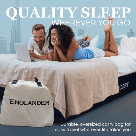 Englander mattress at campsite providing waterproof durable sleep surface