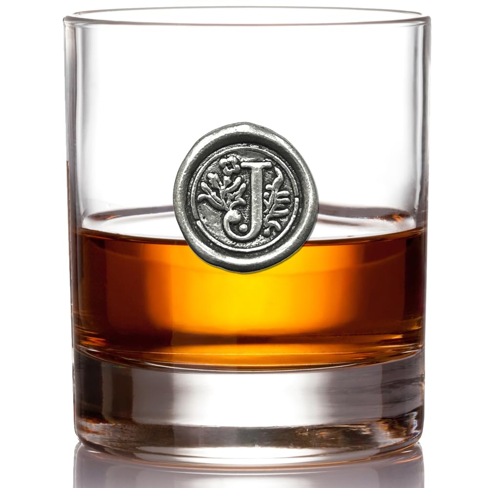 English Pewter Company front view of glass showing monogram and quality