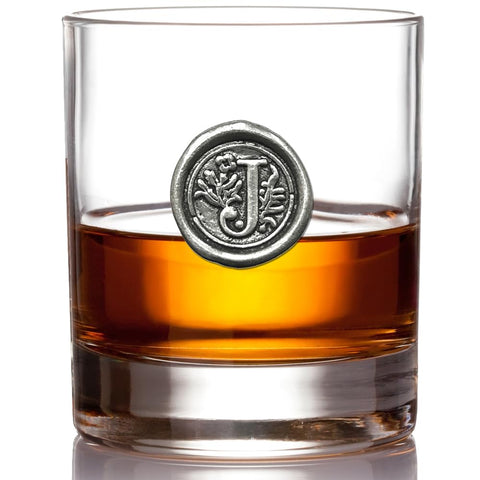 English Pewter Company front view of glass showing monogram and quality
