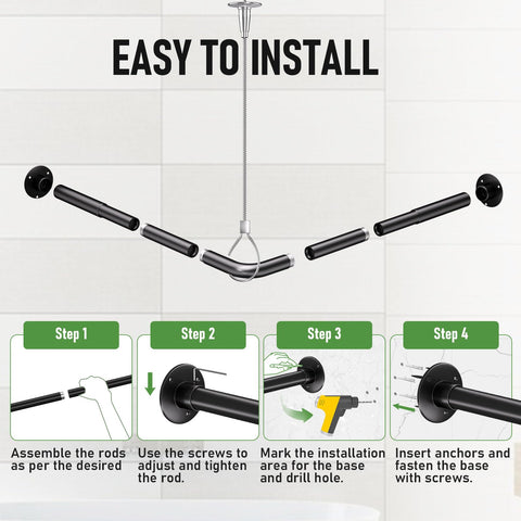 Enicvegw 12 metal ring hooks on rod showing smooth curtain movement advantage