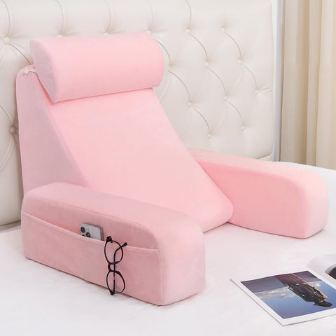 ENITYA front view reading pillow showing firm backrest and fixed arms for steady support