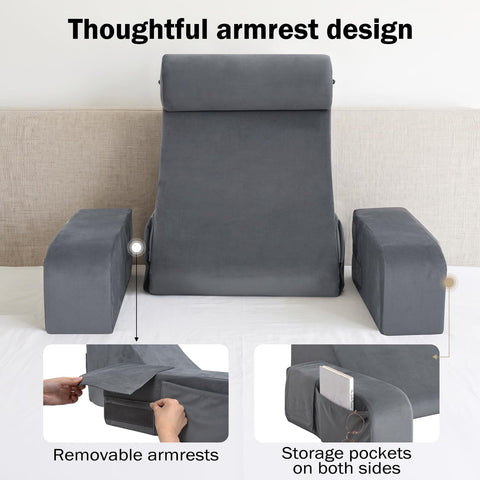 ENITYA pillow in bed supporting a reader comfortably for better posture