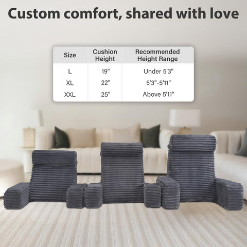 ENITYA lifestyle shot of pillow in bed showing relaxed upright reading position benefit