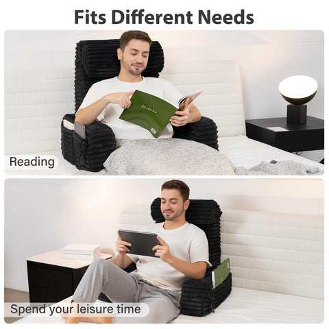 ENITYA in-use on bed with person reading demonstrating support and posture benefit