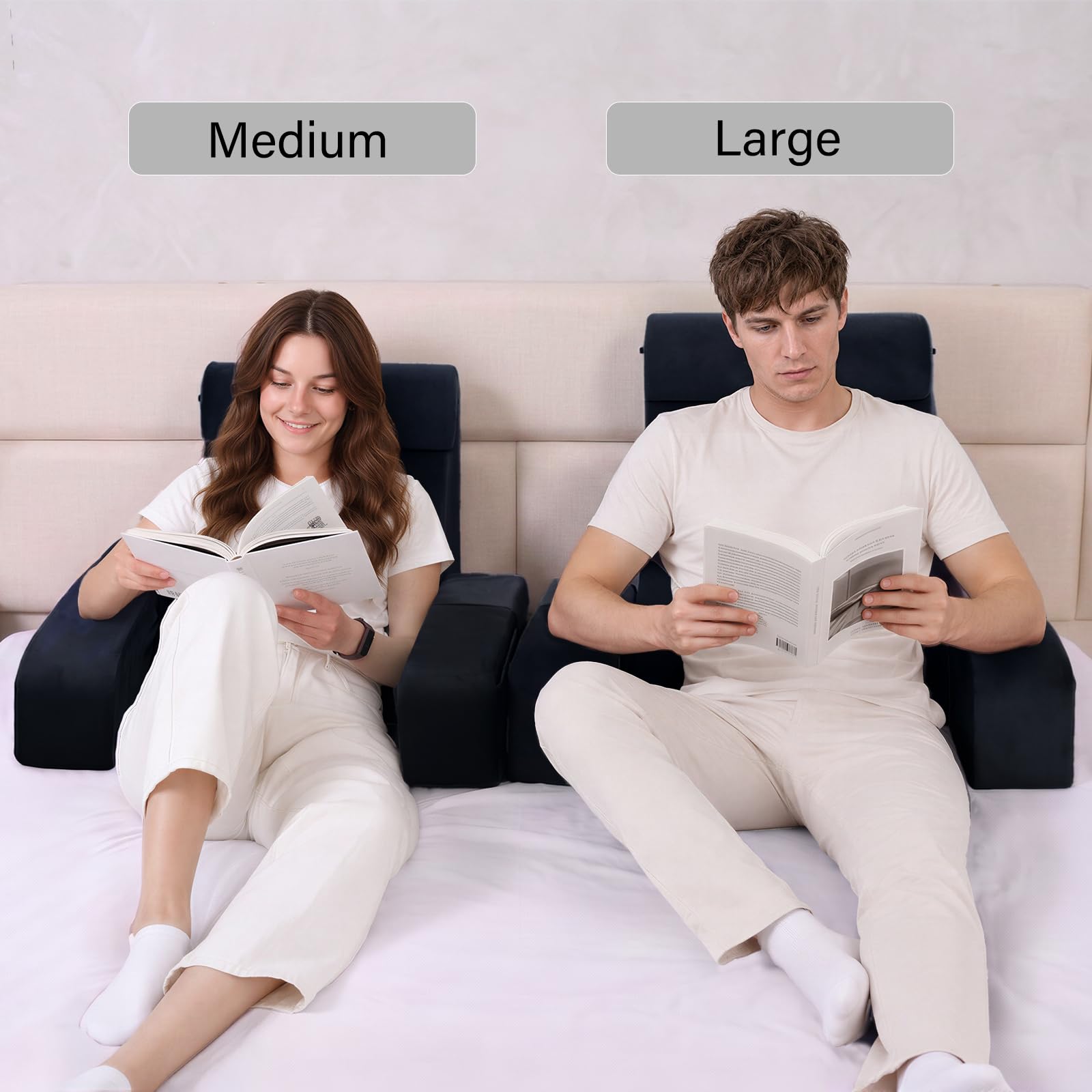 ENITYA in bedroom as reading setup showcasing ergonomic back support