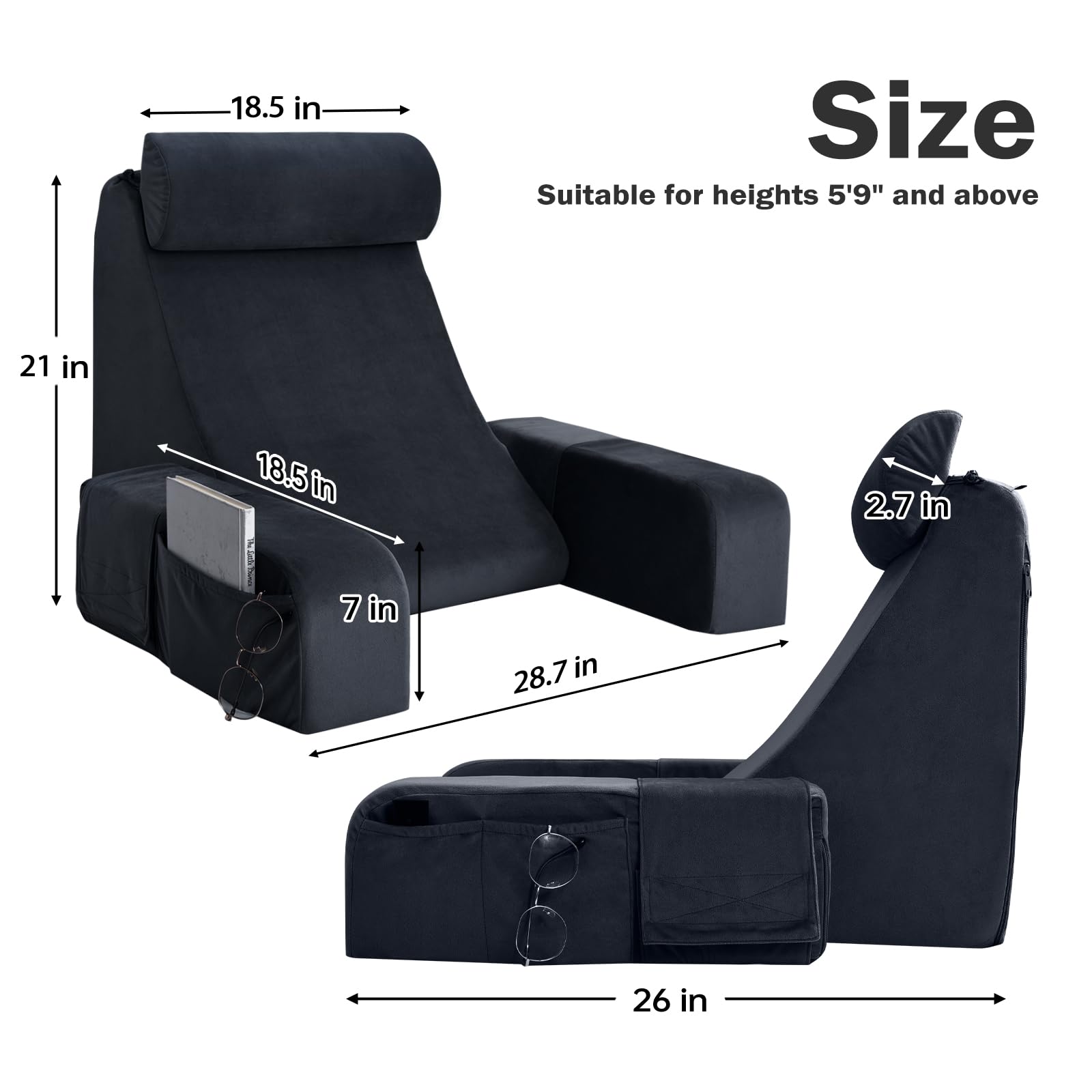 ENITYA armrest pockets holding phone and glasses for quick access