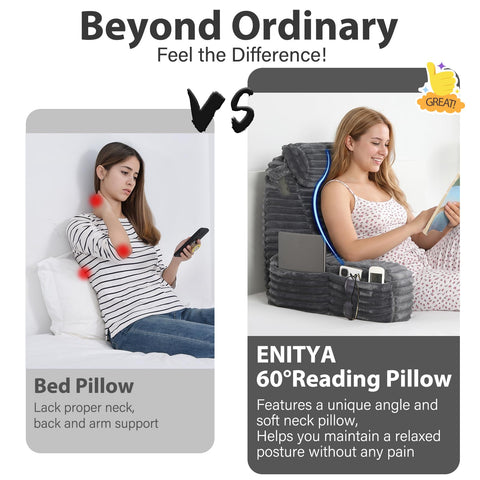 ENITYA side-by-side scale with a standard pillow showing 19-inch size for fit