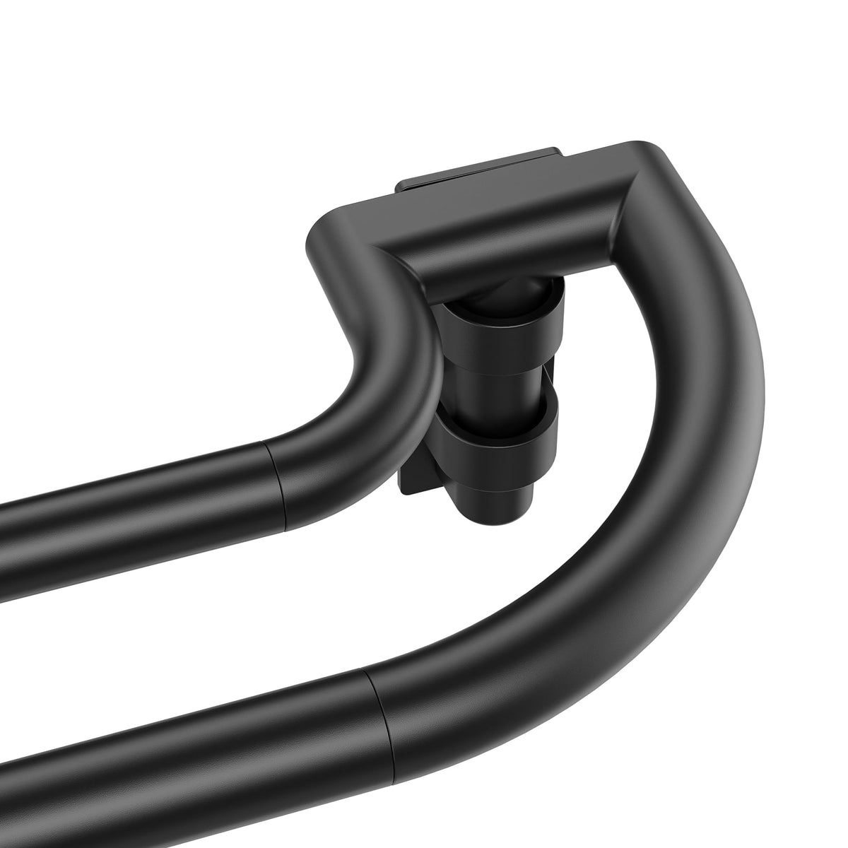 ENJOYBASICS double rod front view showing clean matte black finish and layered curtains