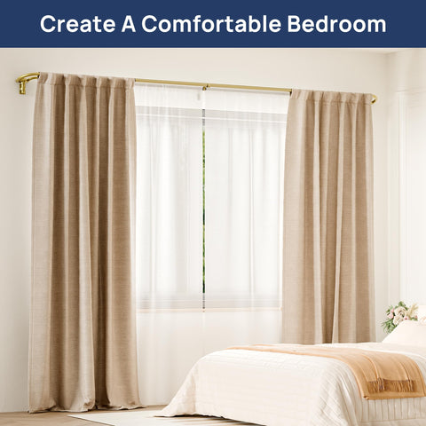 ENJOYBASICS installed with blackout and sheer curtains demonstrating layered light control