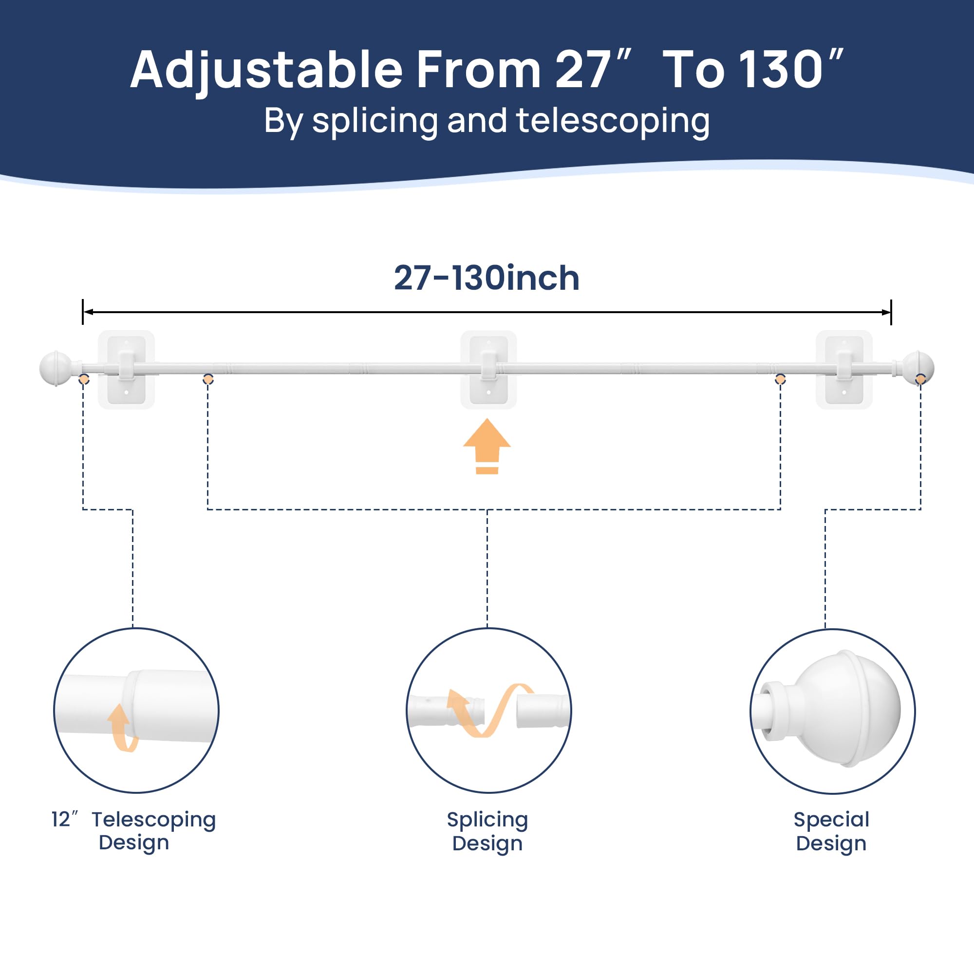 ENJOYBASICS telescoping rod fully extended illustrating adjustable fit benefit