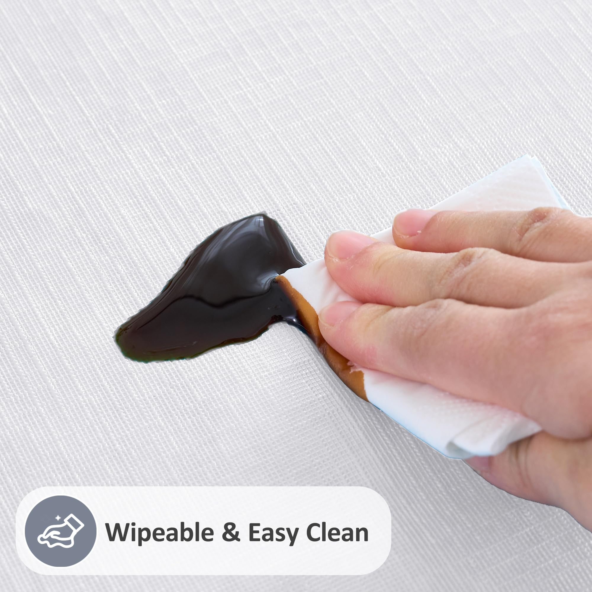 Enjoyidea tablecloth edge and corner on rectangular table demonstrating precise fit and coverage