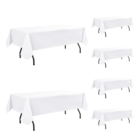 Enjoyidea front view of white 6ft vinyl tablecloth showing neat packaging and easy setup
