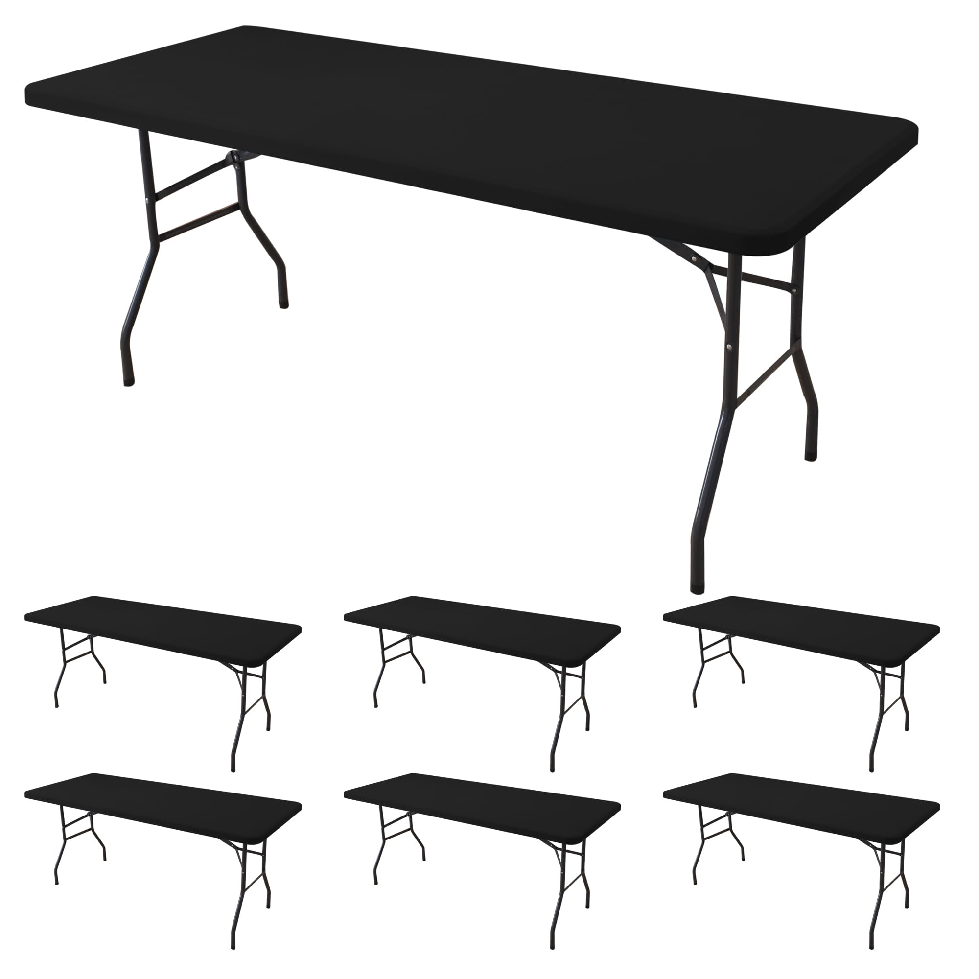 Enjoyidea front view of black fitted tablecloth showing tailored fit and smooth finish